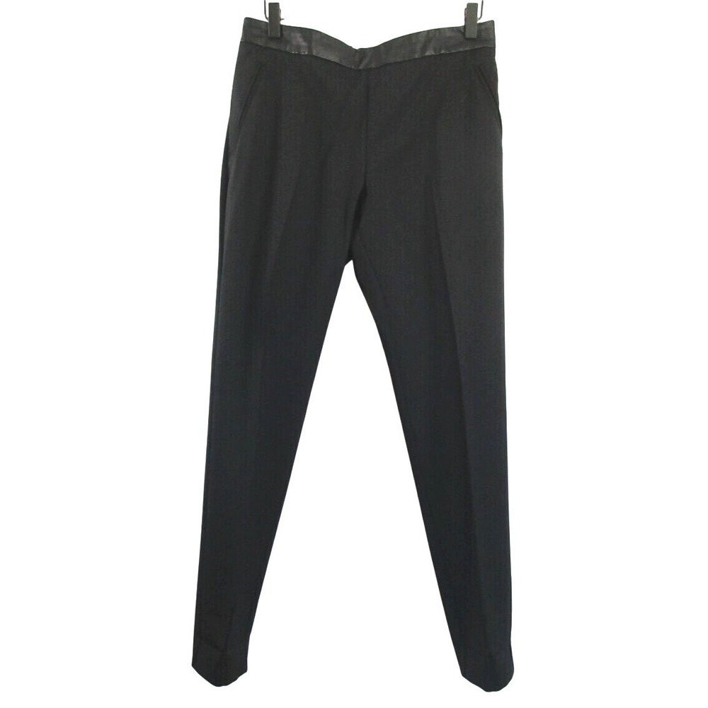 Ikks 616 Womens Leather Trim Wool Blend Dress Pants sz 42 (XL) Black Designer‎